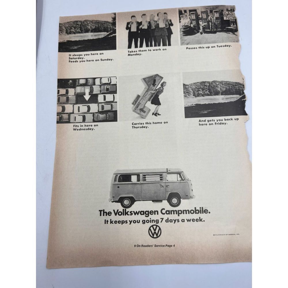 VW Volkswagon Bus Campmobile 1974 Vintage Rare Magazine Print Ad
